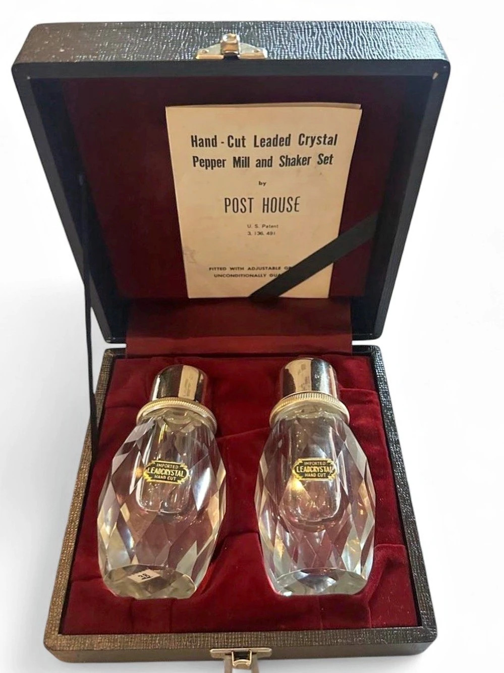 Post House Hand-Cut Leaded Crystal Pepper Mill and Shaker Set Crystal Pepper